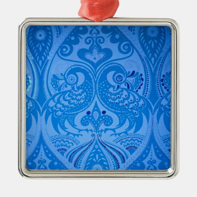 Blue Oriental Peacock Birds Metal Tree Decoration (Front)