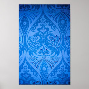 Blue Oriental Peacock Birds Poster