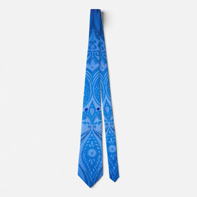 Blue Oriental Peacock Birds Tie (Front)