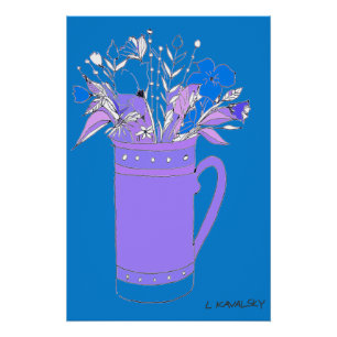 Blue Original Colourful Flowers In A Mug Poster