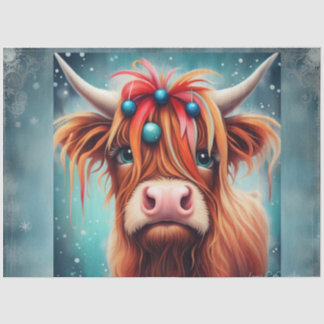 Blue Ornament Highland Cow Decoupage Paper