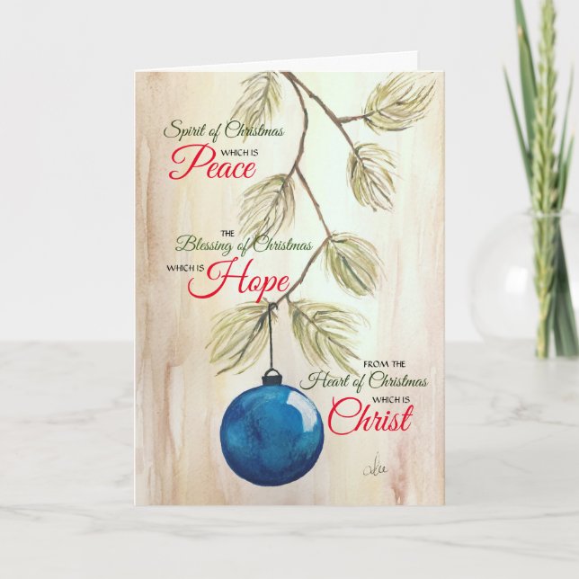 Blue Ornament Holiday Greeting Card  (Front)