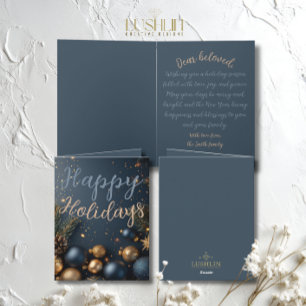 Blue ornament Holiday Wishes Christmas Card