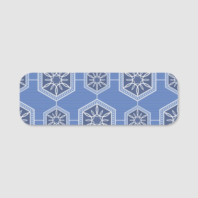 Blue Ornament Pattern design Name Tag (Front)