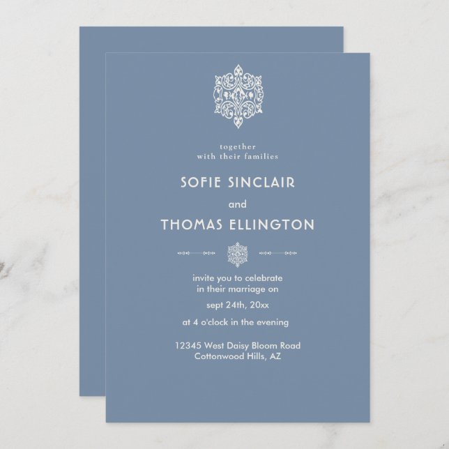 Blue Ornament Wedding Invitation (Front/Back)