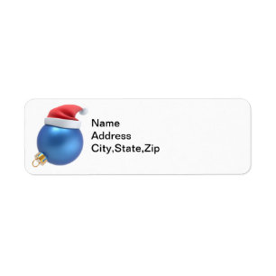 Blue Ornament with Red Santa Hat return label