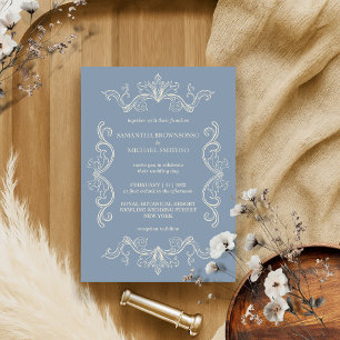 Blue Ornamental Frame Customisable Photo Backdrop Invitation