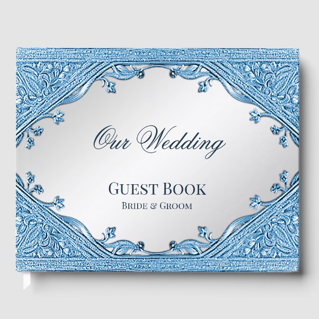 Blue Ornamental Frame Guest Book (Front)