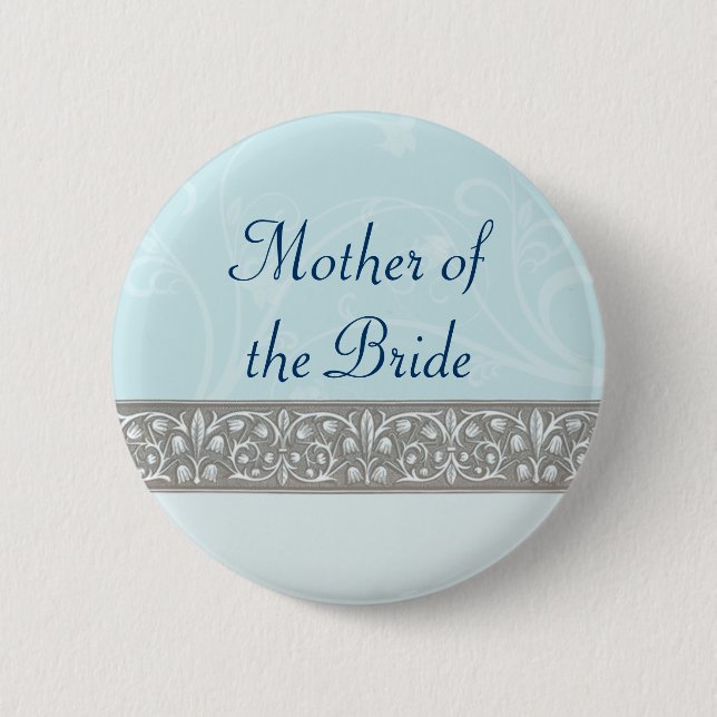 Blue Ornamental Frieze Bridal Party Button (Front)