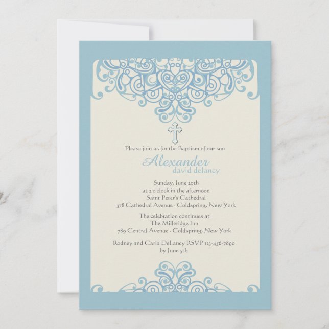 Blue Ornamental Religious Invitation (Front)