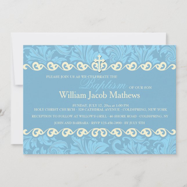 Blue Ornamental Religious Invitation (Front)
