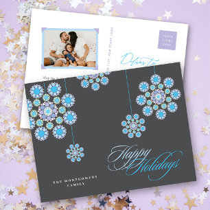 Blue Ornaments Christmas Flowers Holiday Postcard