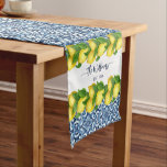 Blue ornate Amalfi Italian tiles and lemons Short Table Runner<br><div class="desc">Blue ornate Amalfi Italian tiles and lemons with a name table runner. Can be a personalised gift for any occasion as a wedding,  anniversary,  new house,  or a birthday party.</div>