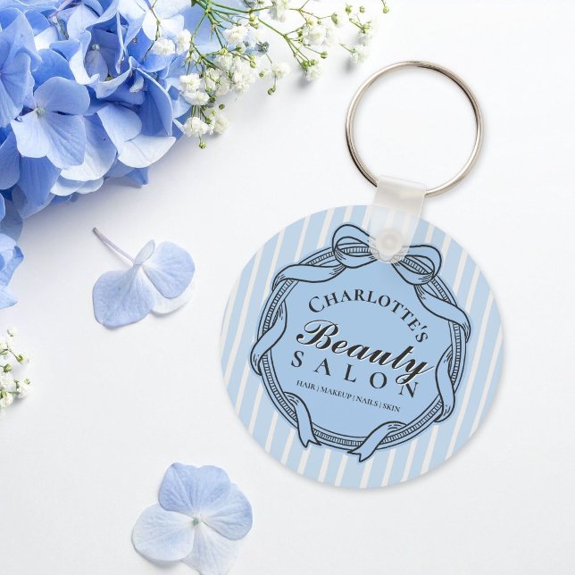 Blue Ornate Bow Frame Beauty Salon Keychain (Blue Ornate Bow Frame Beauty Salon Keychain)