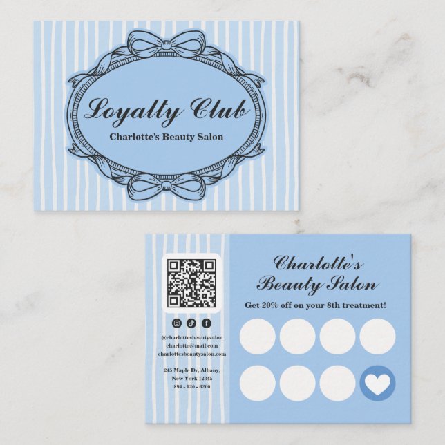 Blue Ornate Bow Frame Salon Loyalty Card (Front/Back)
