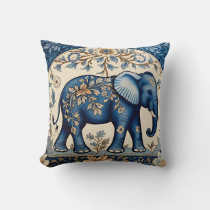 Blue Ornate Elephant Vintage Floral Cushion