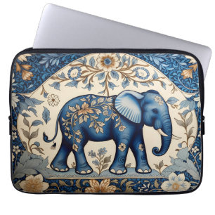 Blue Ornate Elephant Vintage Floral Laptop Sleeve