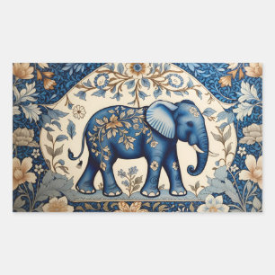 Blue Ornate Elephant Vintage Floral Rectangular Sticker