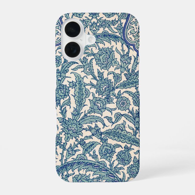 Blue Ornate Floral Arabic Pattern iPhone 16 Case (Back)