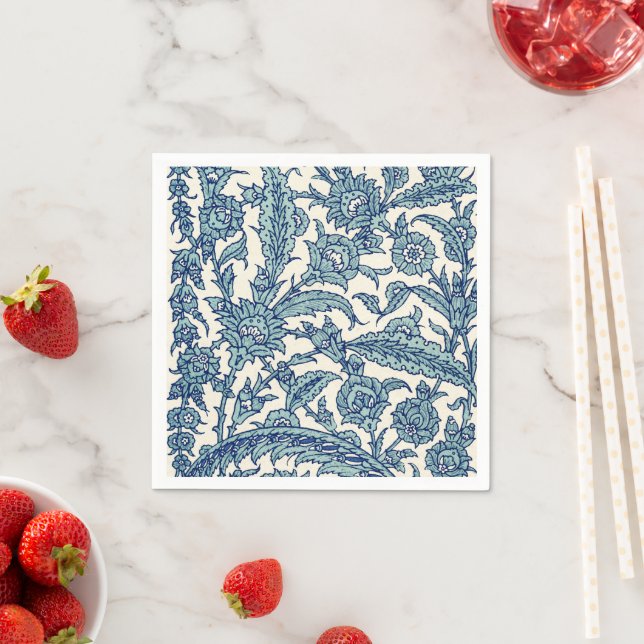Blue Ornate Floral Arabic Pattern Napkin (Insitu)