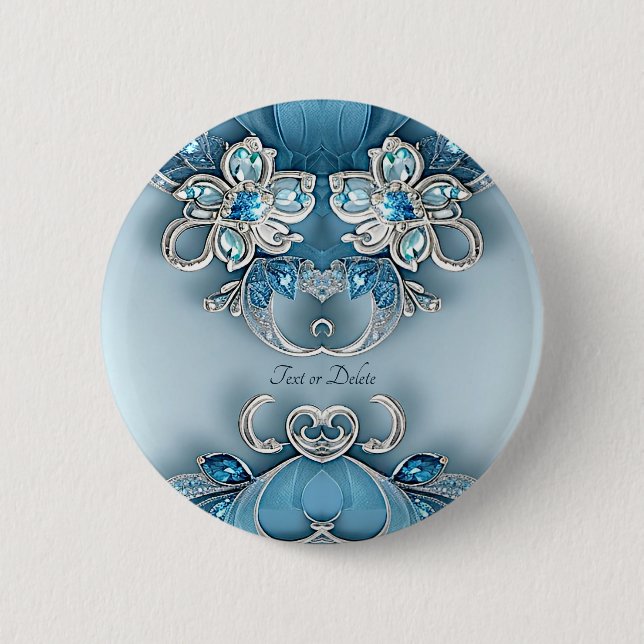 Blue Ornate Floral Button (Front)