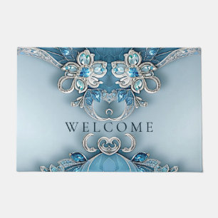 Blue Ornate Floral Doormat