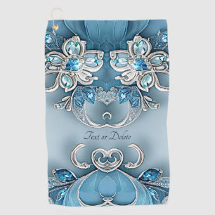 Blue Ornate Floral Golf Towel