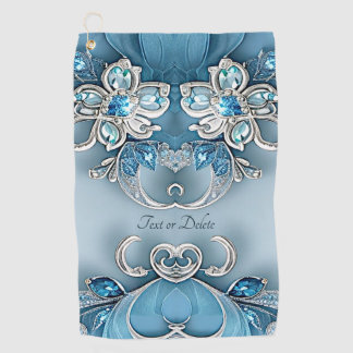 Blue Ornate Floral Golf Towel