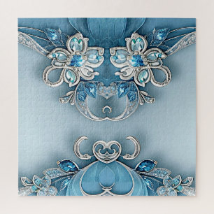 Blue Ornate Floral Jigsaw Puzzle