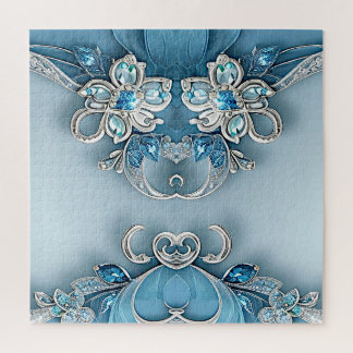 Blue Ornate Floral Jigsaw Puzzle