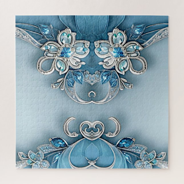 Blue Ornate Floral Jigsaw Puzzle (Vertical)