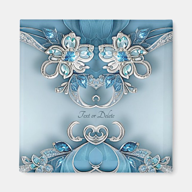 Blue Ornate Floral Magnet (Front)