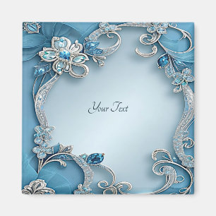 Blue Ornate Floral Magnet