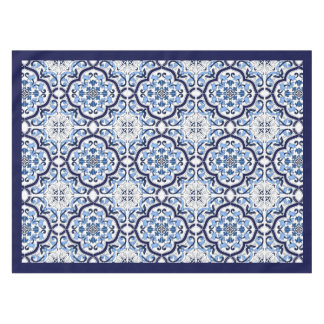  Blue Ornate Floral Mediterranean Sicilian Tile Tablecloth
