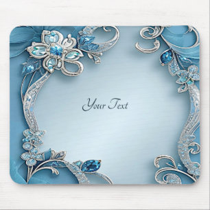 Blue Ornate Floral Mousepad