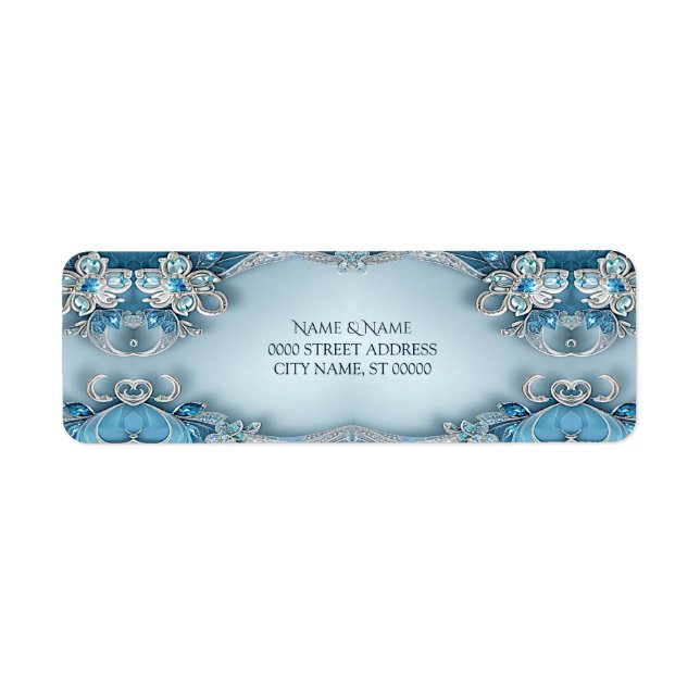 Blue Ornate Floral Return Address Label (Front)