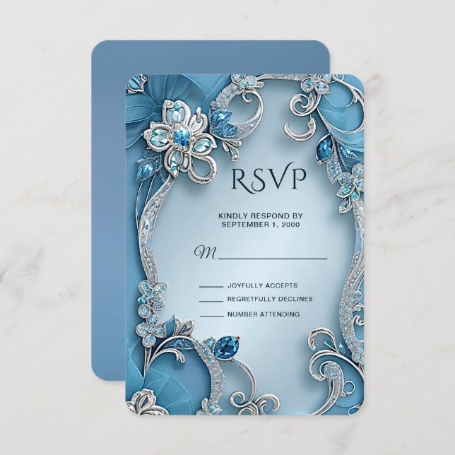 Blue Ornate Floral RSVP Card (Front/Back)