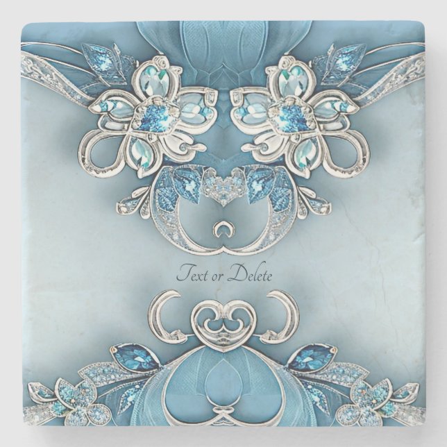 Blue Ornate Floral Stone Coaster (Front)