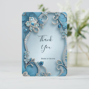 Blue Ornate Floral Thank You Card