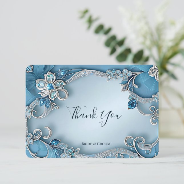 Blue Ornate Floral Thank You Card (Standing Front)