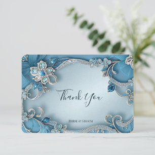Blue Ornate Floral Thank You Card