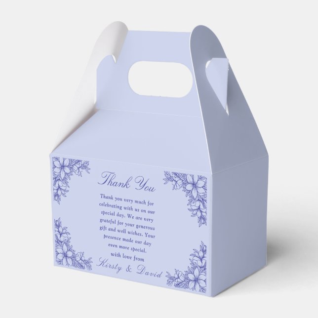 Blue Ornate Floral Wedding Favour Box (Front Side)