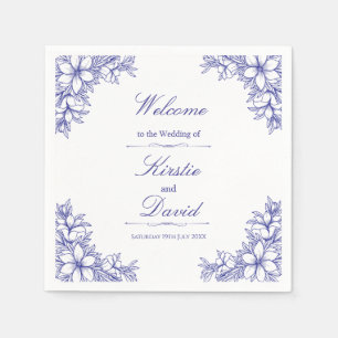 Blue Ornate Floral Wedding Napkin
