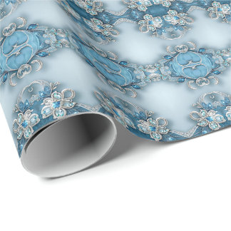Blue Ornate Floral Wrapping Paper