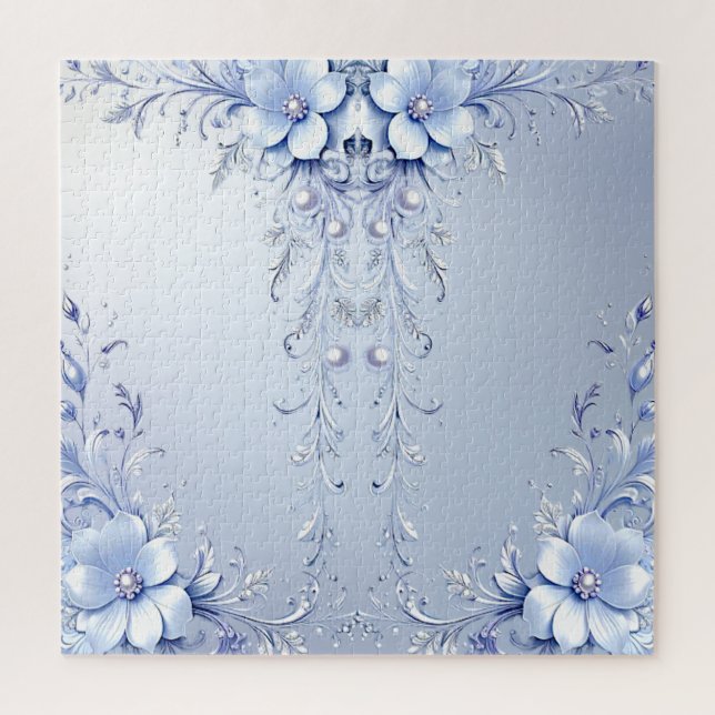 Blue Ornate Flowers Jigsaw Puzzle (Vertical)