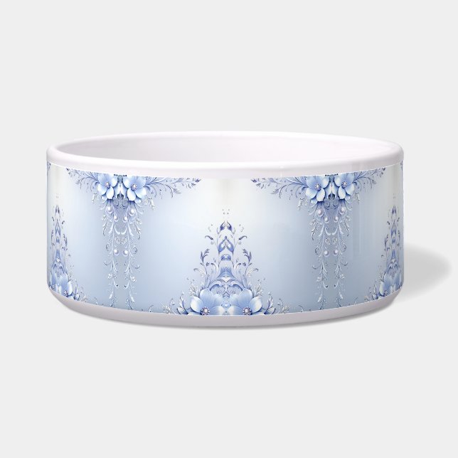 Blue Ornate Flowers Pet Bowl (Front)