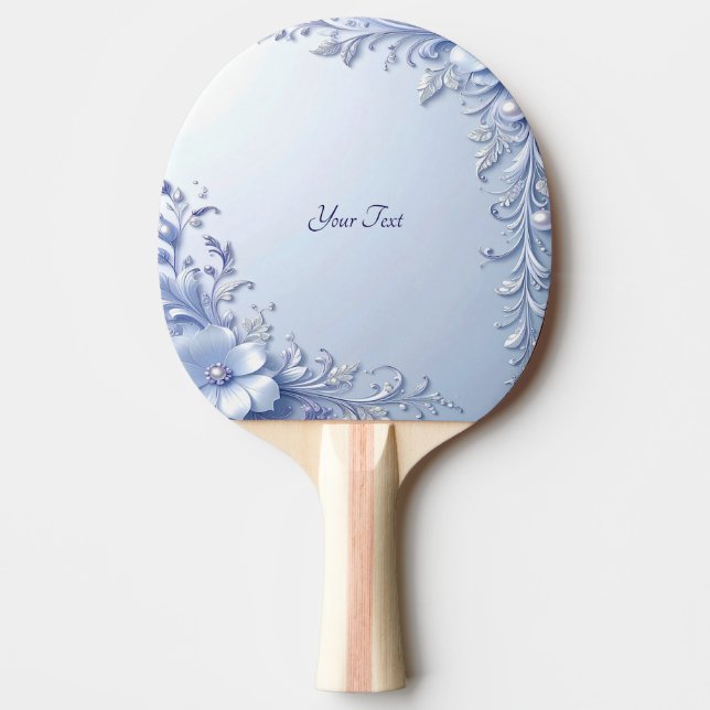 Blue Ornate Flowers Ping Pong Paddle (Front)