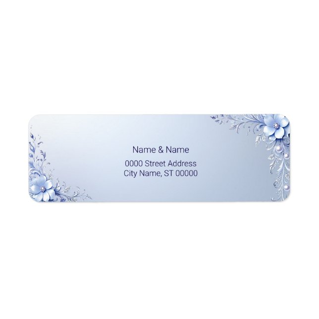 Blue Ornate Flowers Return Address Label (Front)
