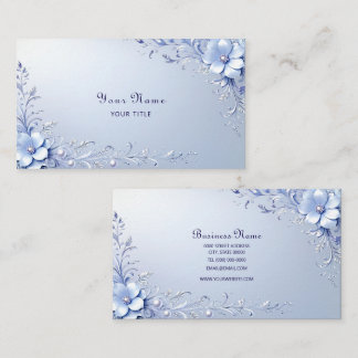 Blue Ornate Flowers with Pearls Business Card