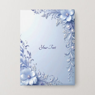 Blue Ornate Flowers with Pearls Button